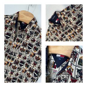 Vintage Tommy Hilfiger Men's M University Crest Print Shirt Colleges 1990s 90's